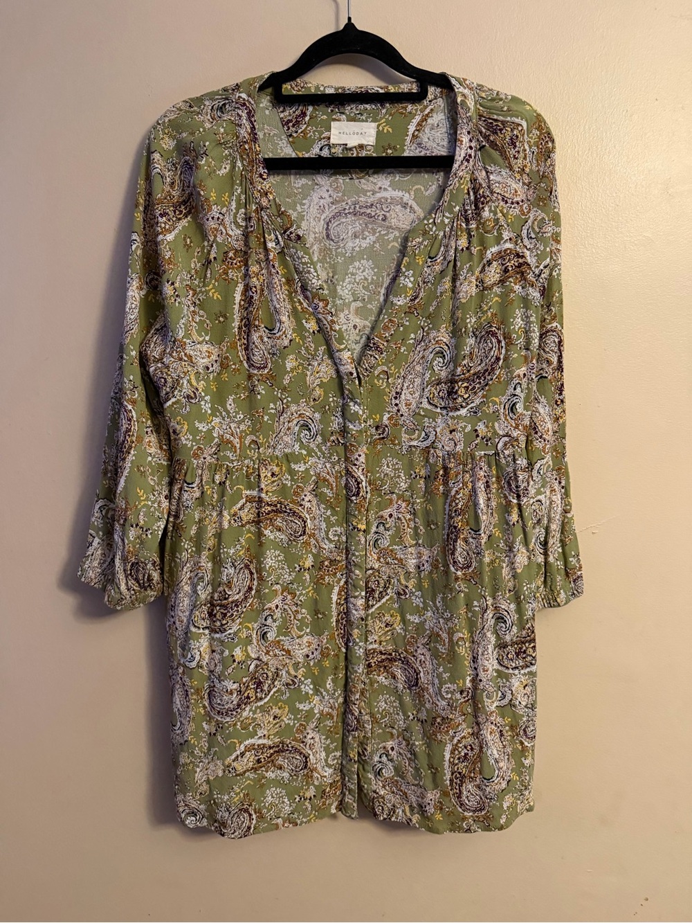 MELLODAY Olive Green Paisley V-Neck Tunic